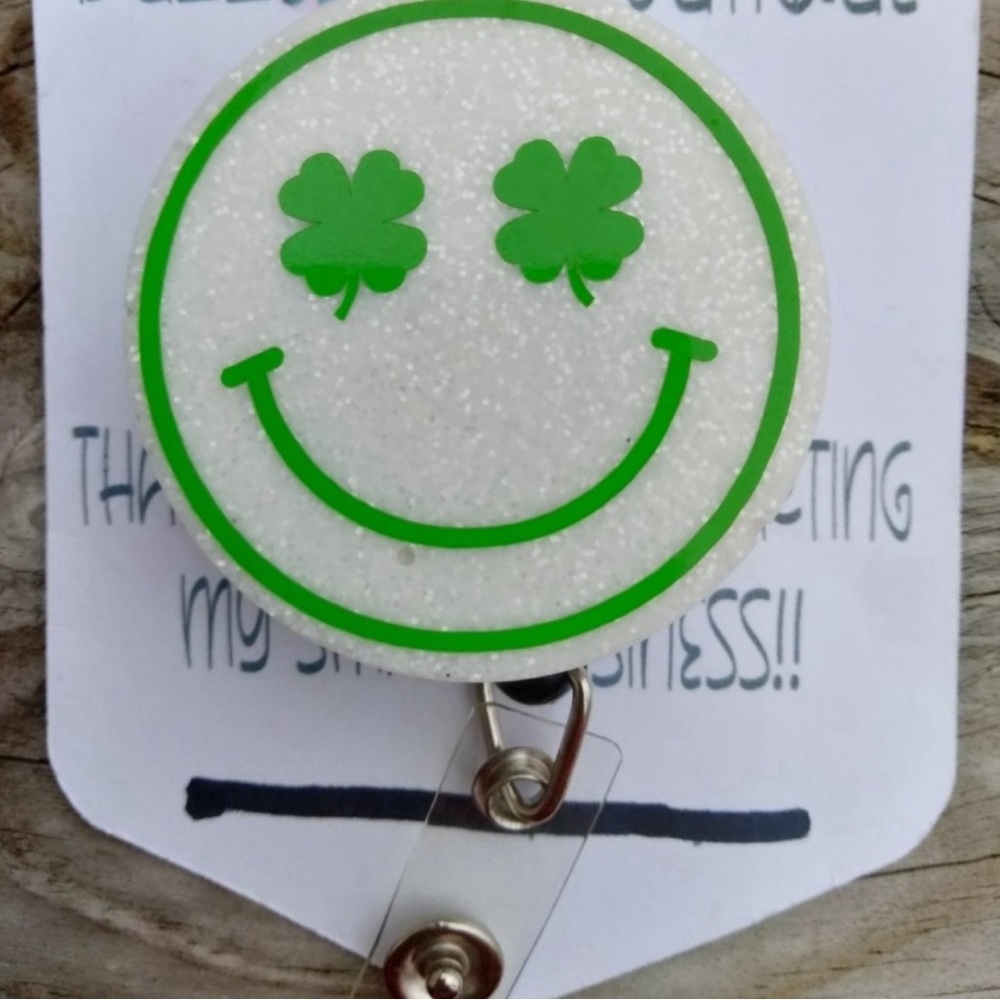 Lucky Smiley Face St Patrick’s Retractable Name Badge Reel ID Tag Holder